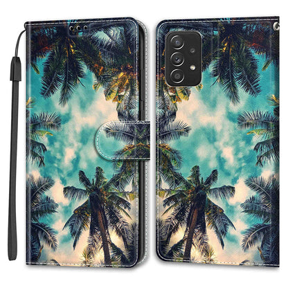 Phone Case for Samsung Galaxy A53 5G Card Slots Phone Shell Pattern Printed Leather Cover with Stand, Strap