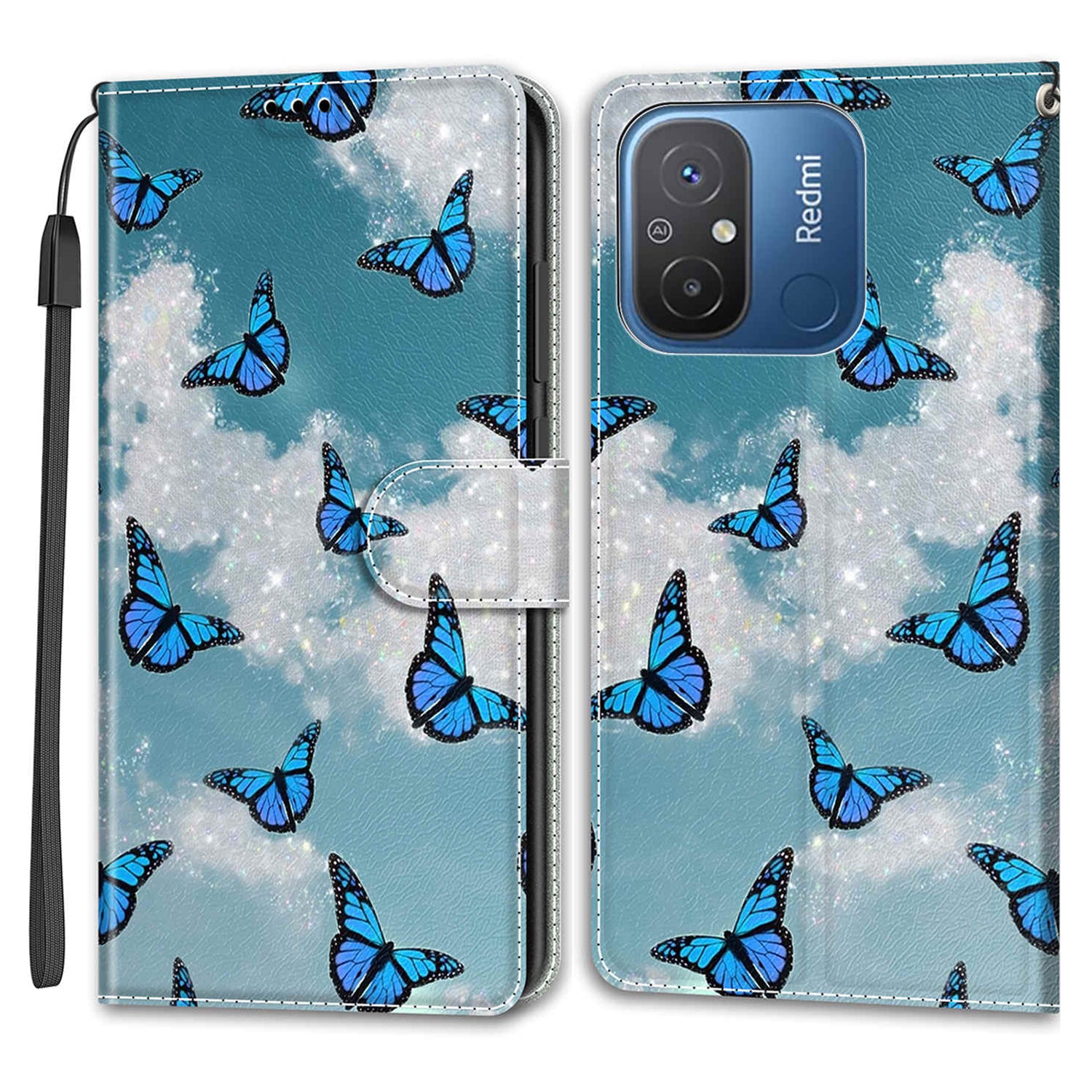 Pattern Printed Leather Cover for Xiaomi Redmi 12C 4G Anti-Drop Phone Case with Stand, Strap