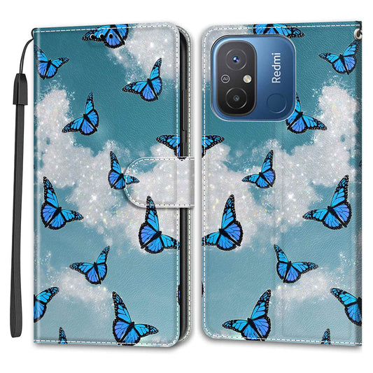 Pattern Printed Leather Cover for Xiaomi Redmi 12C 4G Anti-Drop Phone Case with Stand, Strap