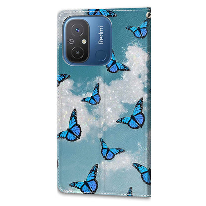 Pattern Printed Leather Cover for Xiaomi Redmi 12C 4G Anti-Drop Phone Case with Stand, Strap