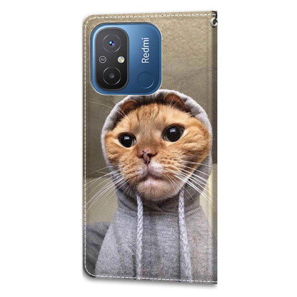 Pattern Printed Leather Cover for Xiaomi Redmi 12C 4G Anti-Drop Phone Case with Stand, Strap