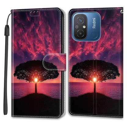 Pattern Printed Leather Cover for Xiaomi Redmi 12C 4G Anti-Drop Phone Case with Stand, Strap