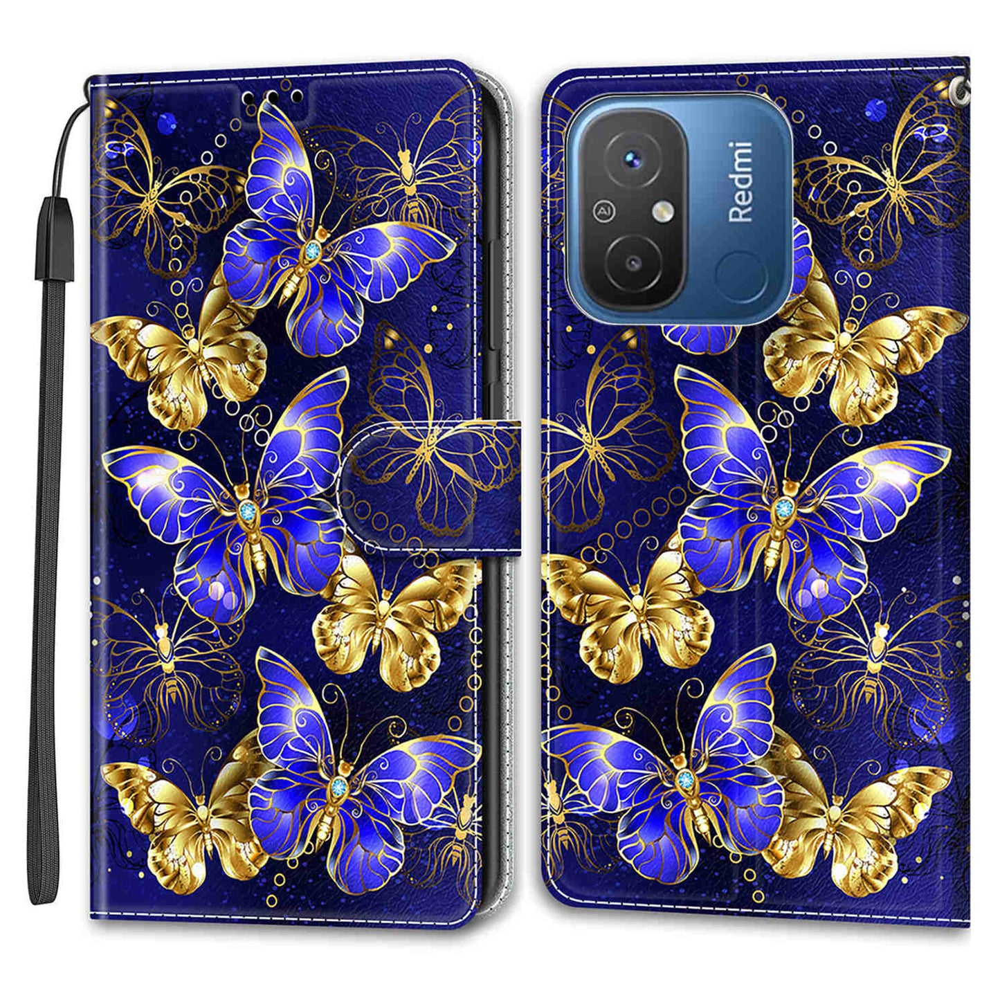 Pattern Printed Leather Cover for Xiaomi Redmi 12C 4G Anti-Drop Phone Case with Stand, Strap