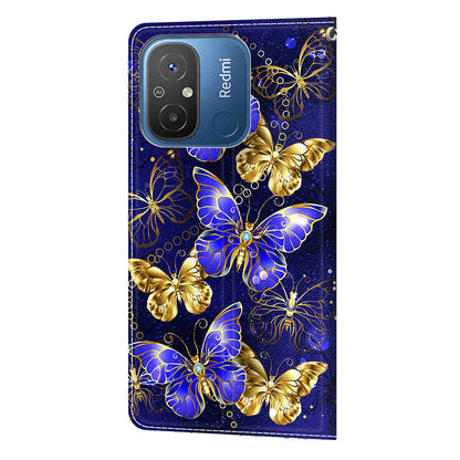 Pattern Printed Leather Cover for Xiaomi Redmi 12C 4G Anti-Drop Phone Case with Stand, Strap