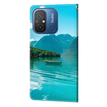 Pattern Printed Leather Cover for Xiaomi Redmi 12C 4G Anti-Drop Phone Case with Stand, Strap