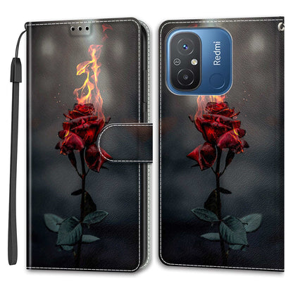 Pattern Printed Leather Cover for Xiaomi Redmi 12C 4G Anti-Drop Phone Case with Stand, Strap