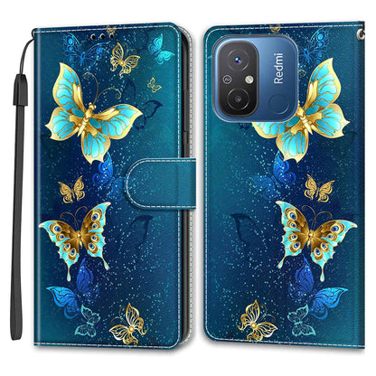 Pattern Printed Leather Cover for Xiaomi Redmi 12C 4G Anti-Drop Phone Case with Stand, Strap