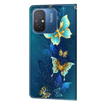 Pattern Printed Leather Cover for Xiaomi Redmi 12C 4G Anti-Drop Phone Case with Stand, Strap