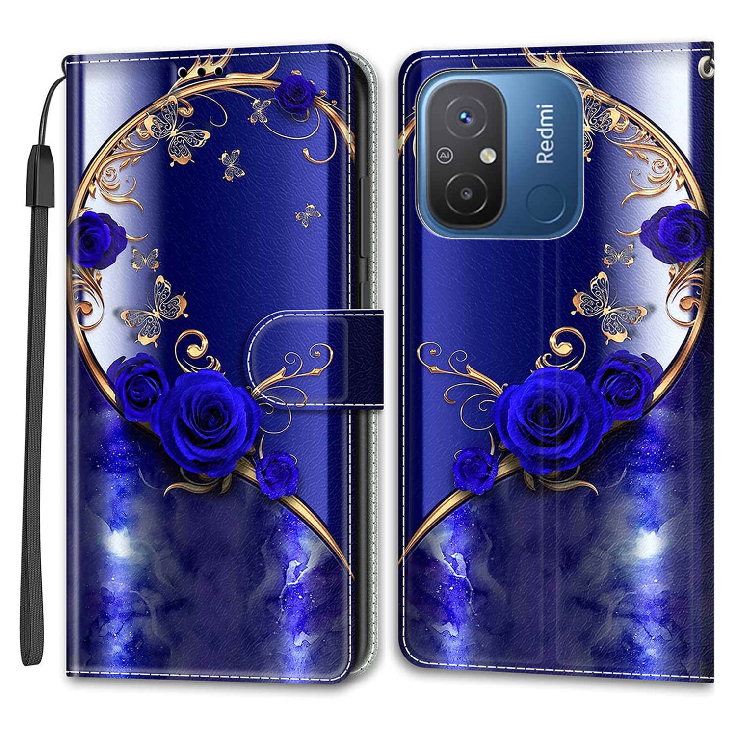 Pattern Printed Leather Cover for Xiaomi Redmi 12C 4G Anti-Drop Phone Case with Stand, Strap