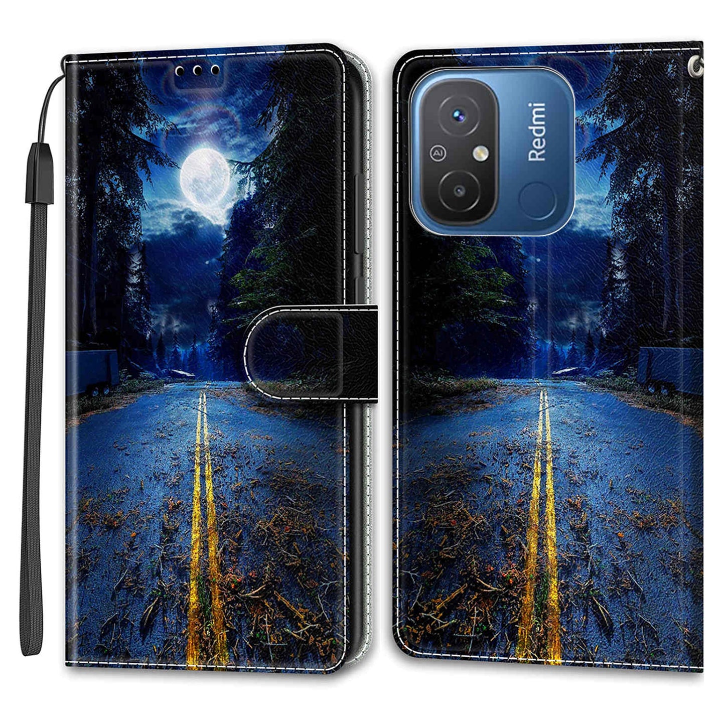 Pattern Printed Leather Cover for Xiaomi Redmi 12C 4G Anti-Drop Phone Case with Stand, Strap