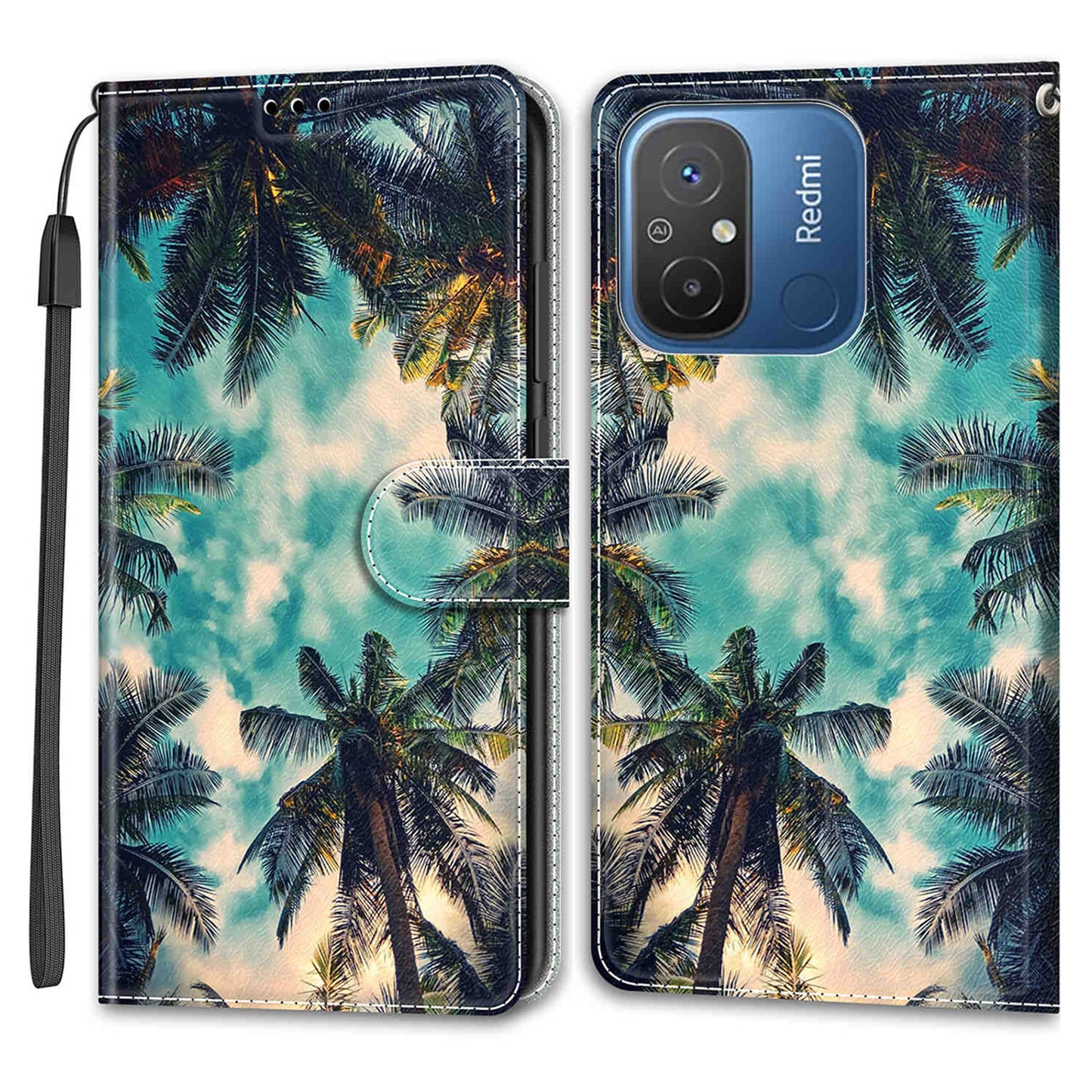 Pattern Printed Leather Cover for Xiaomi Redmi 12C 4G Anti-Drop Phone Case with Stand, Strap