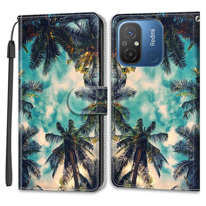 Pattern Printed Leather Cover for Xiaomi Redmi 12C 4G Anti-Drop Phone Case with Stand, Strap