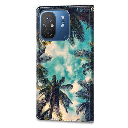 Pattern Printed Leather Cover for Xiaomi Redmi 12C 4G Anti-Drop Phone Case with Stand, Strap