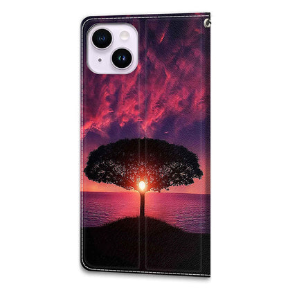 Leather Case for iPhone 14 , Pattern Printed Card Holder Stand Phone Cover