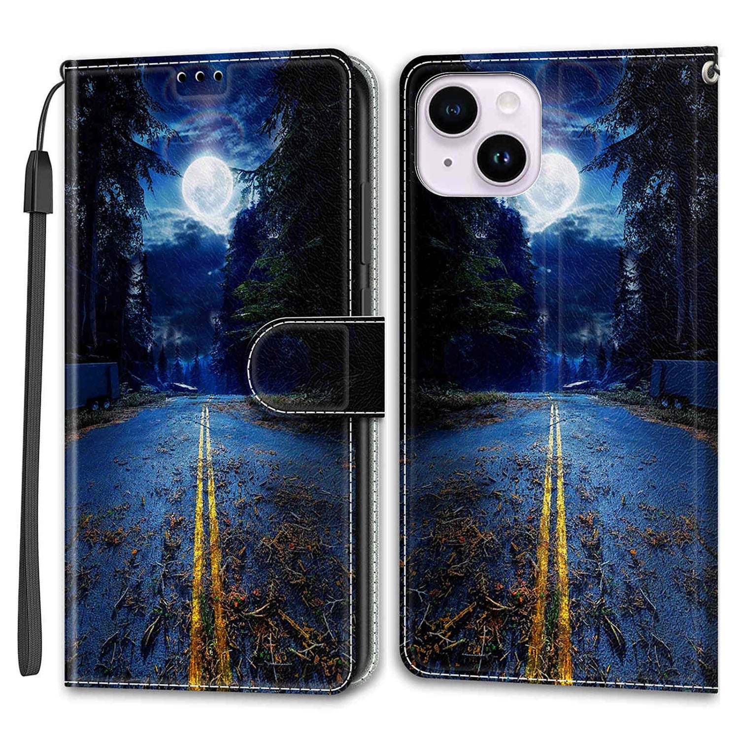 Leather Case for iPhone 14 , Pattern Printed Card Holder Stand Phone Cover