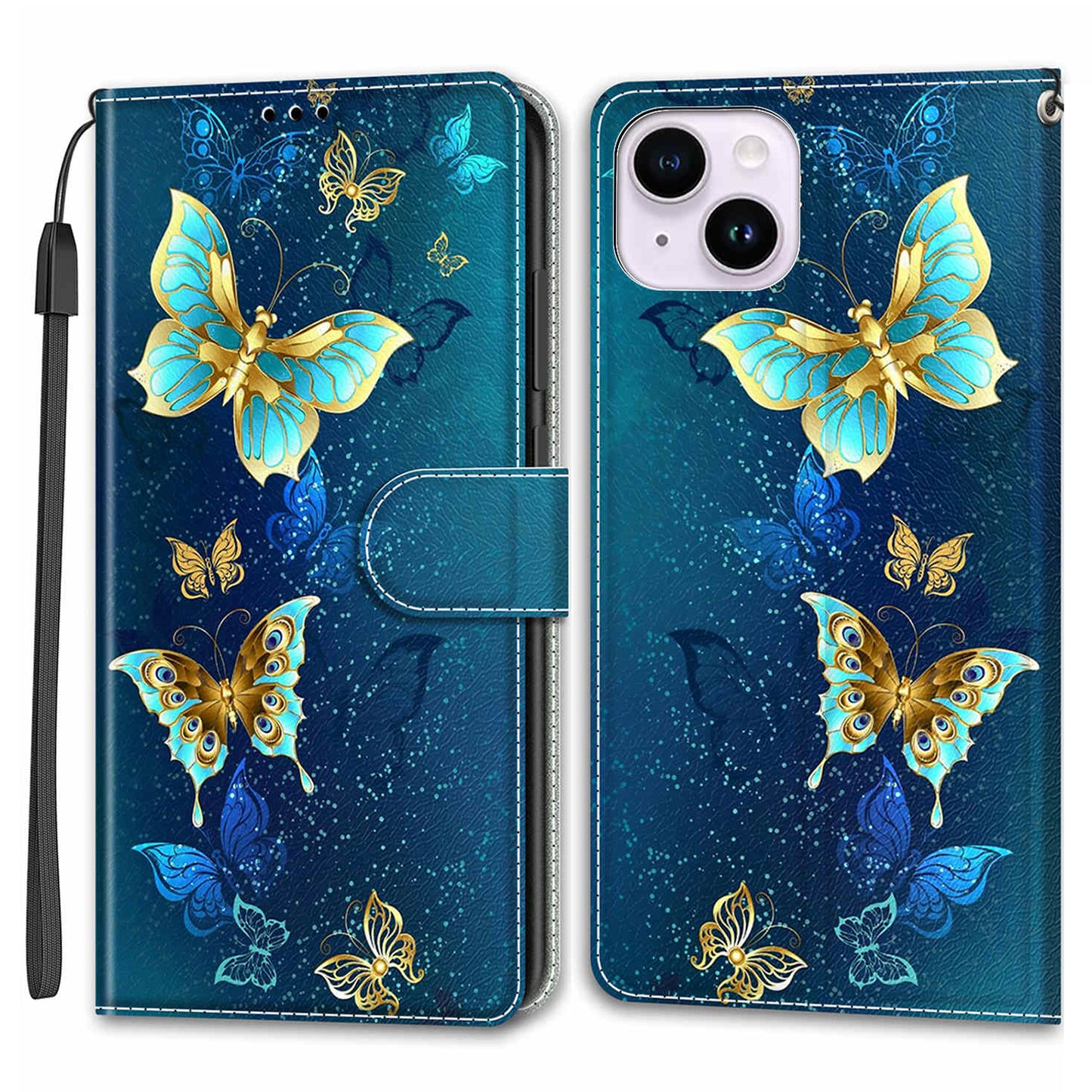 Leather Case for iPhone 14 , Pattern Printed Card Holder Stand Phone Cover