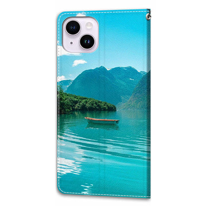 Leather Case for iPhone 14 , Pattern Printed Card Holder Stand Phone Cover