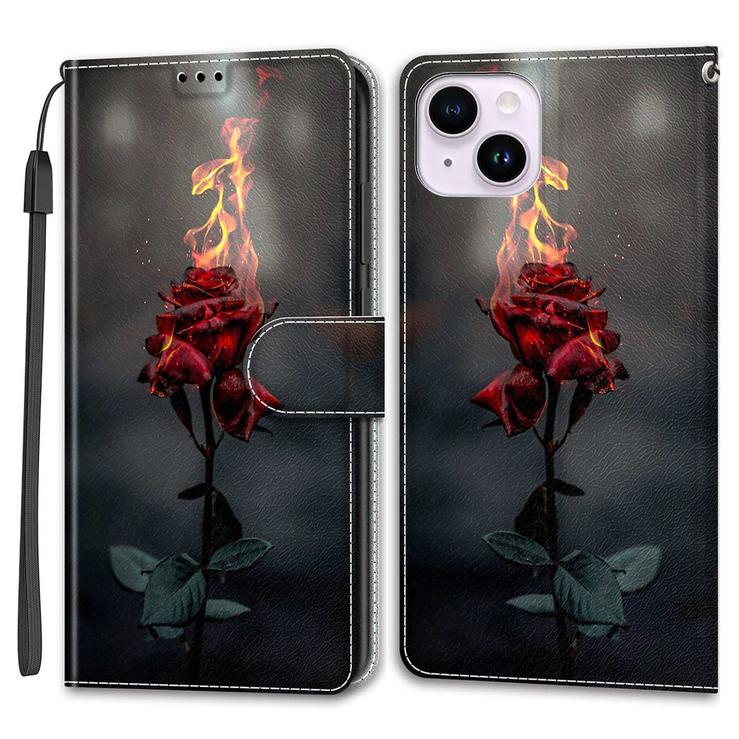 Leather Case for iPhone 14 , Pattern Printed Card Holder Stand Phone Cover