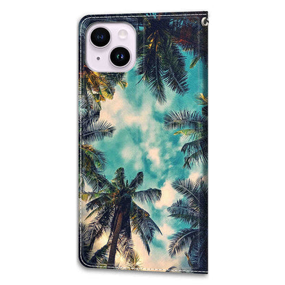 Leather Case for iPhone 14 , Pattern Printed Card Holder Stand Phone Cover