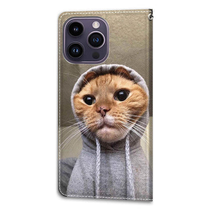 For iPhone 14 Pro Pattern Printing Leather Phone Case Card Slots Flip Stand Cover