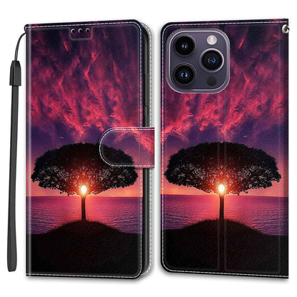 For iPhone 14 Pro Pattern Printing Leather Phone Case Card Slots Flip Stand Cover