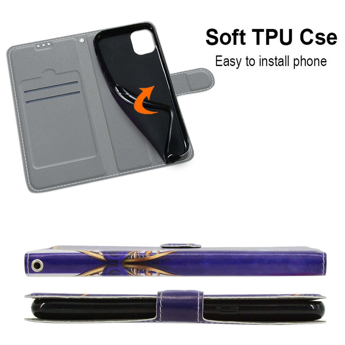 For iPhone 14 Plus PU Leather Pattern Printing Case Card Holder Phone Cover with Stand