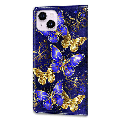 For iPhone 14 Plus PU Leather Pattern Printing Case Card Holder Phone Cover with Stand