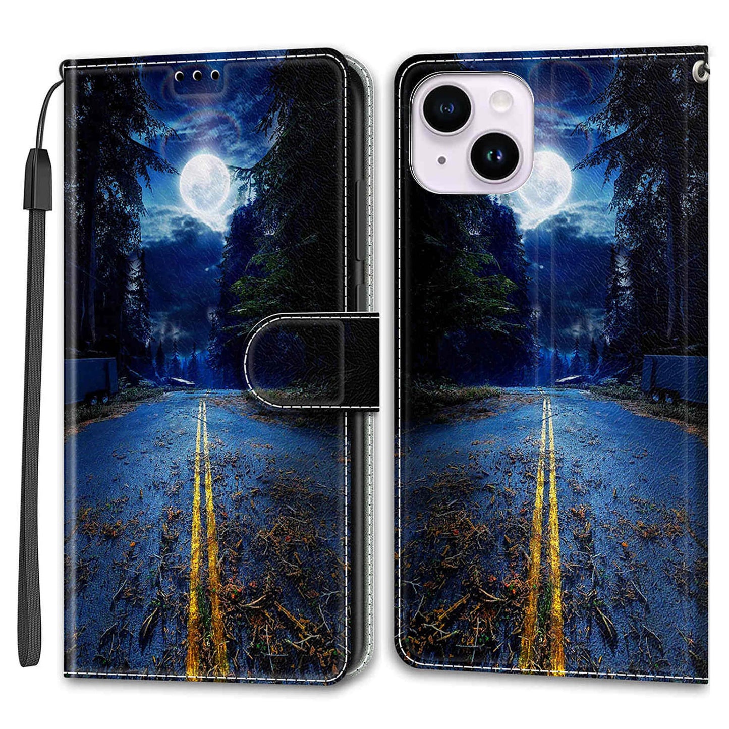 For iPhone 14 Plus PU Leather Pattern Printing Case Card Holder Phone Cover with Stand