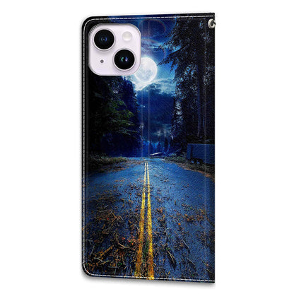 For iPhone 14 Plus PU Leather Pattern Printing Case Card Holder Phone Cover with Stand