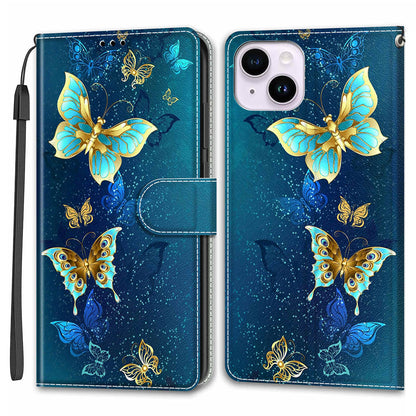 For iPhone 14 Plus PU Leather Pattern Printing Case Card Holder Phone Cover with Stand