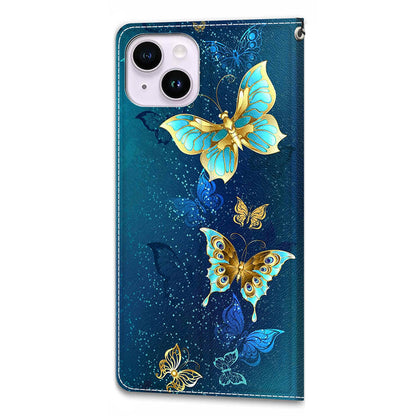 For iPhone 14 Plus PU Leather Pattern Printing Case Card Holder Phone Cover with Stand