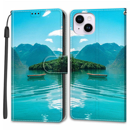 For iPhone 14 Plus PU Leather Pattern Printing Case Card Holder Phone Cover with Stand