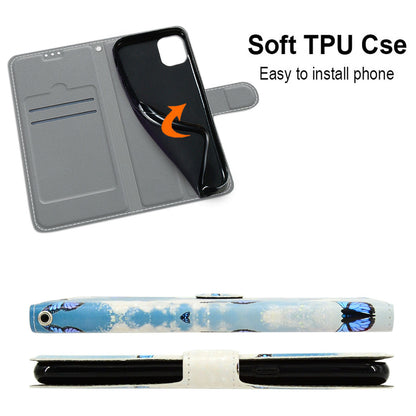 For iPhone 14 Pro Max Pattern Printed Leather Phone Case Card Holder Flip Stand Cover