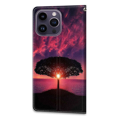 For iPhone 14 Pro Max Pattern Printed Leather Phone Case Card Holder Flip Stand Cover