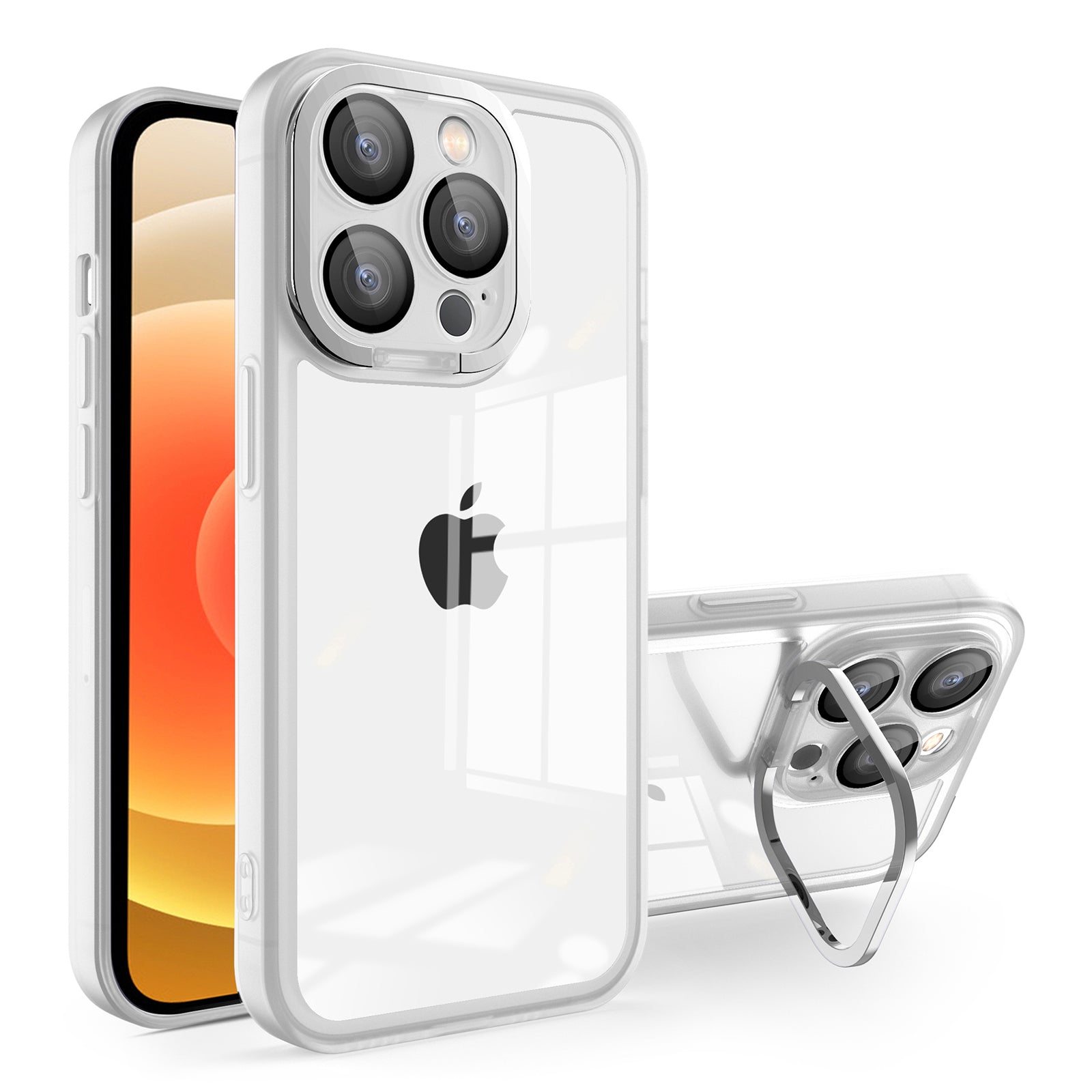 TPU Phone Case for iPhone 12 Pro Max 6.7 inch , Electroplating PC Kickstand Cover with Lens Film