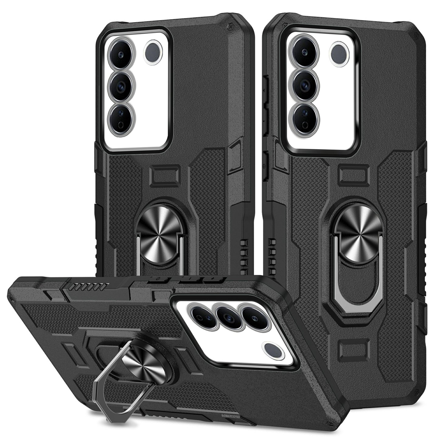 For vivo V27e 4G PC + TPU Anti-Scratch Phone Case Rugged Cover with Ring Kickstand