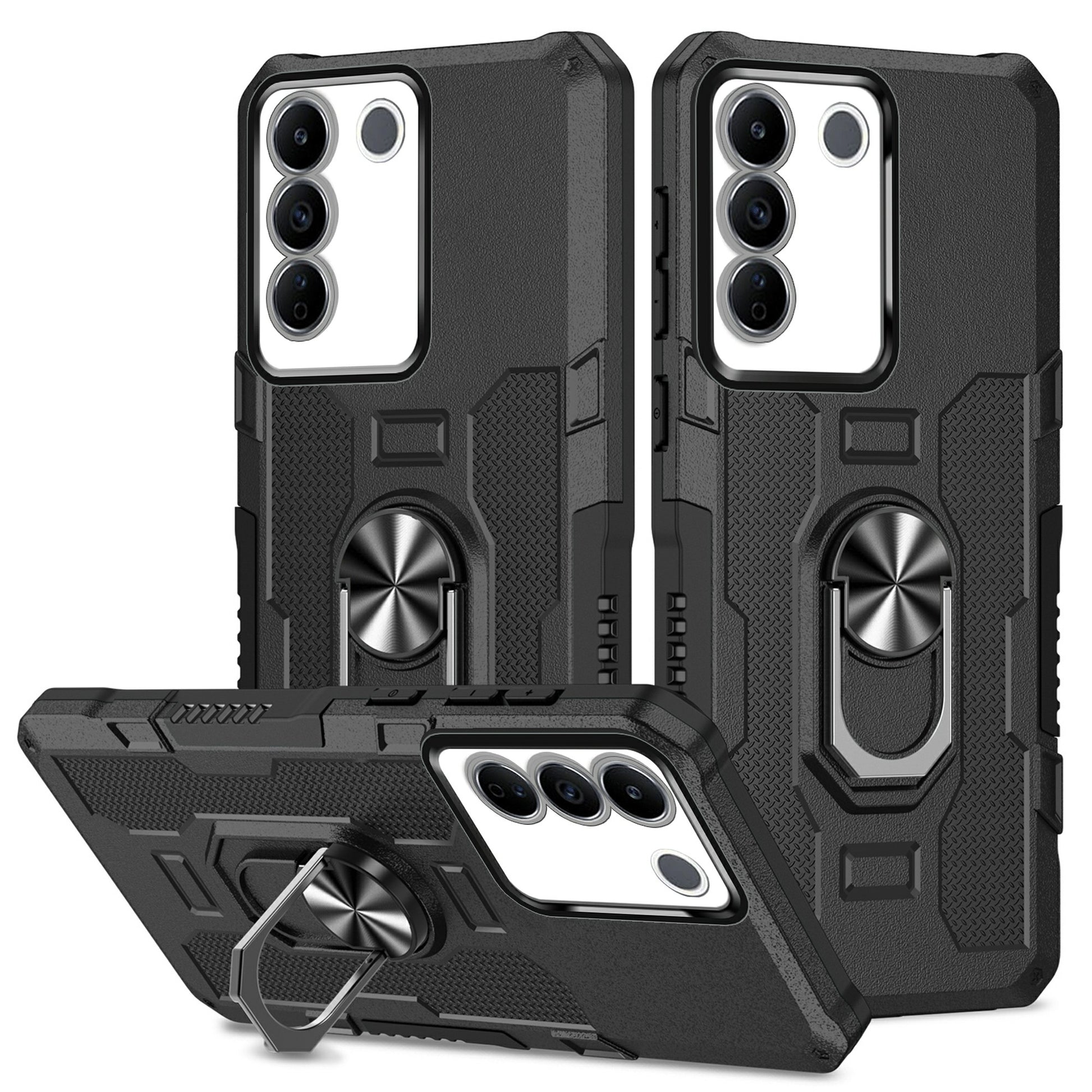 For vivo V27e 4G PC + TPU Anti-Scratch Phone Case Rugged Cover with Ring Kickstand