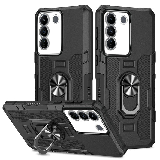 For vivo V27e 4G PC + TPU Anti-Scratch Phone Case Rugged Cover with Ring Kickstand