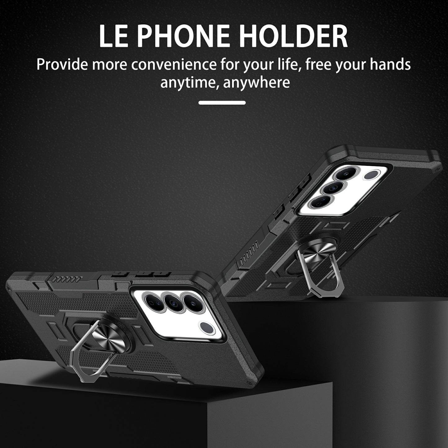 For vivo V27e 4G PC + TPU Anti-Scratch Phone Case Rugged Cover with Ring Kickstand