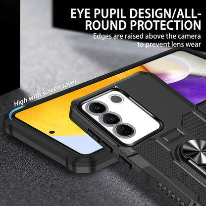 For vivo V27e 4G PC + TPU Anti-Scratch Phone Case Rugged Cover with Ring Kickstand