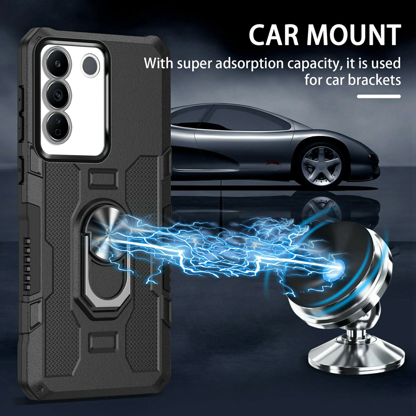 For vivo V27e 4G PC + TPU Anti-Scratch Phone Case Rugged Cover with Ring Kickstand