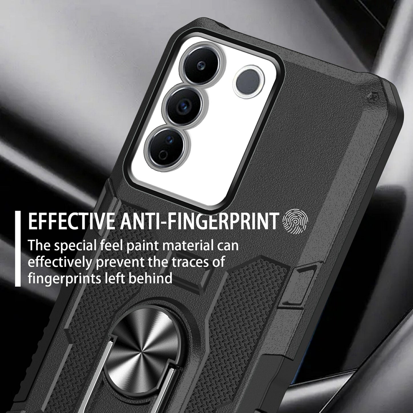 For vivo V27e 4G PC + TPU Anti-Scratch Phone Case Rugged Cover with Ring Kickstand