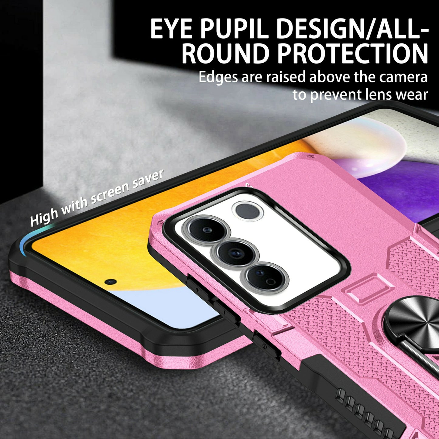 For vivo V27e 4G PC + TPU Anti-Scratch Phone Case Rugged Cover with Ring Kickstand