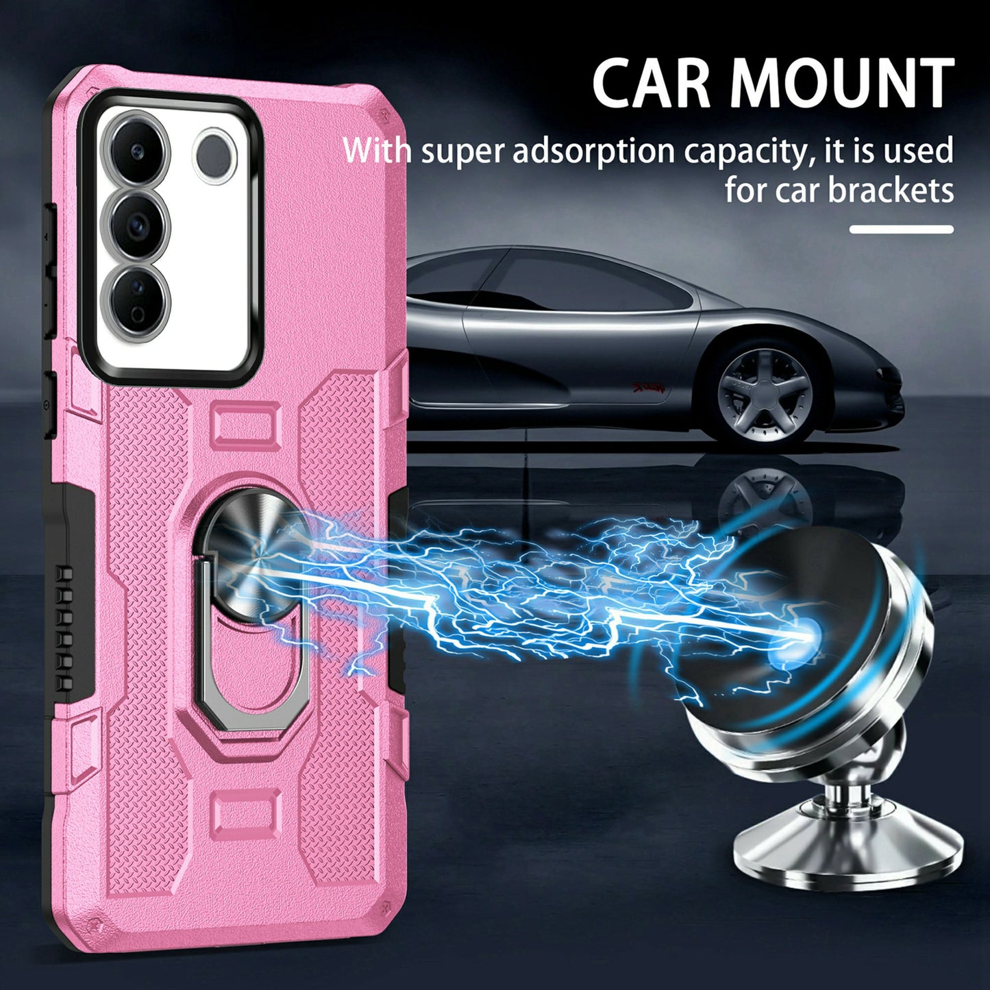For vivo V27e 4G PC + TPU Anti-Scratch Phone Case Rugged Cover with Ring Kickstand