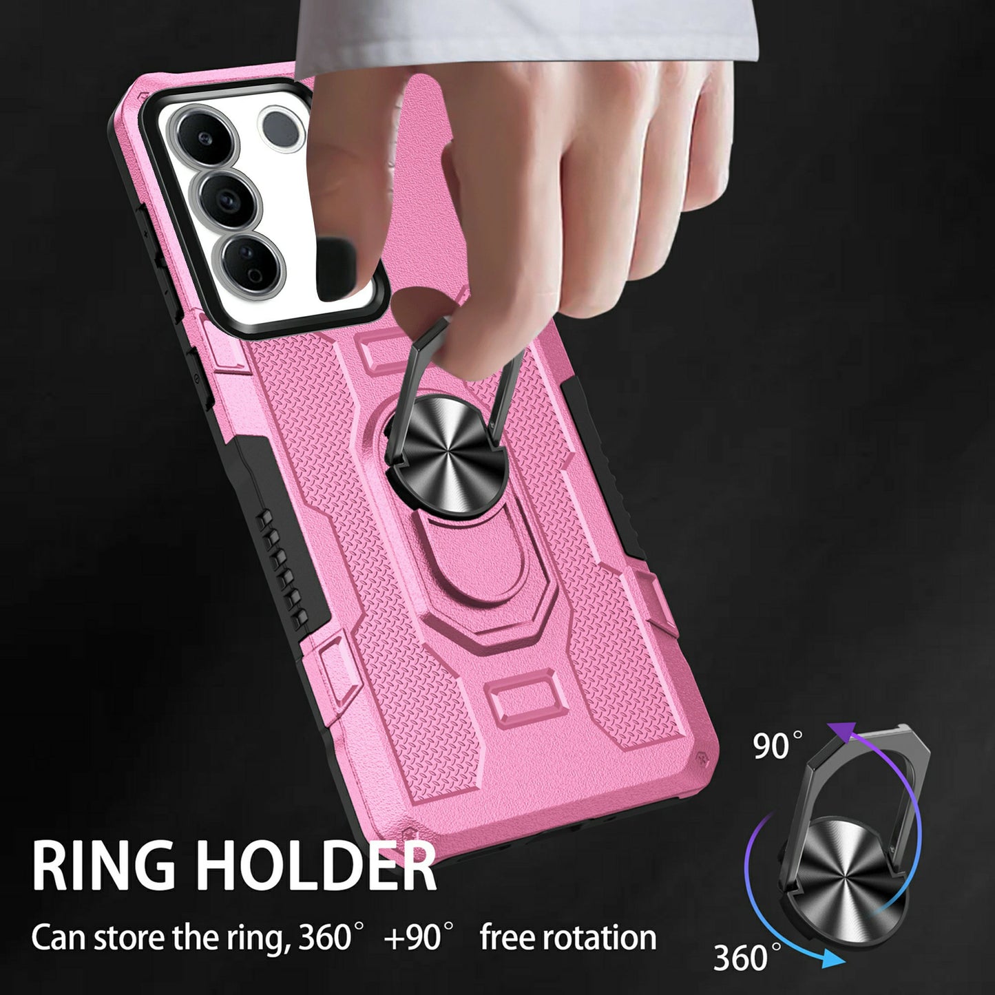 For vivo V27e 4G PC + TPU Anti-Scratch Phone Case Rugged Cover with Ring Kickstand