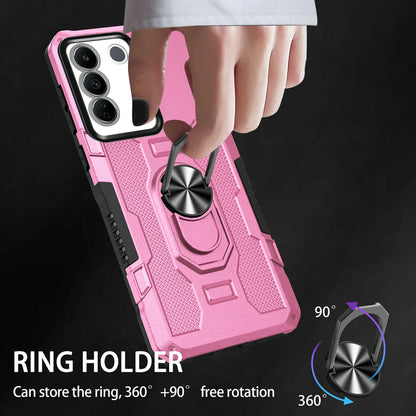 For vivo V27e 4G PC + TPU Anti-Scratch Phone Case Rugged Cover with Ring Kickstand