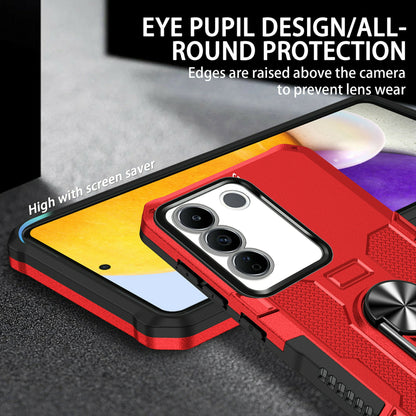 For vivo V27e 4G PC + TPU Anti-Scratch Phone Case Rugged Cover with Ring Kickstand