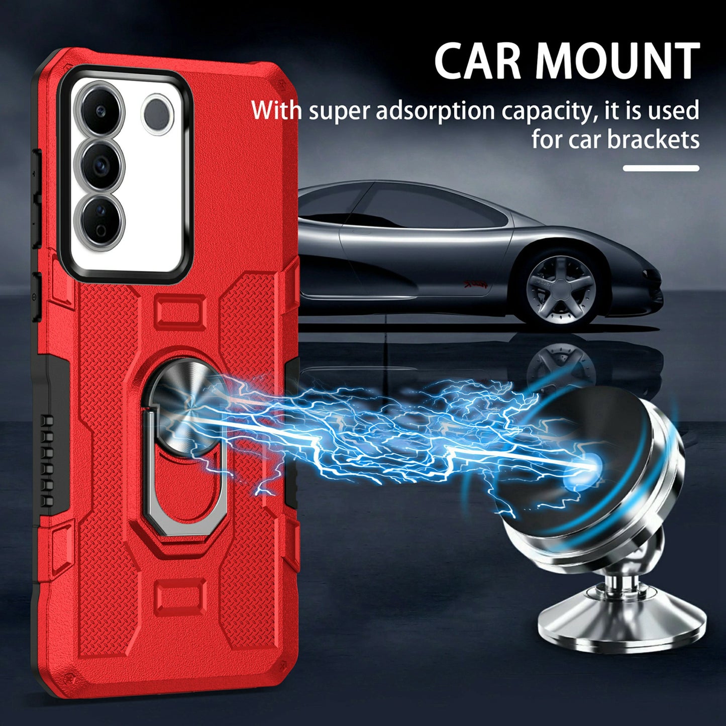 For vivo V27e 4G PC + TPU Anti-Scratch Phone Case Rugged Cover with Ring Kickstand