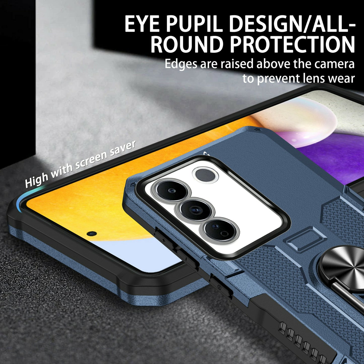 For vivo V27e 4G PC + TPU Anti-Scratch Phone Case Rugged Cover with Ring Kickstand