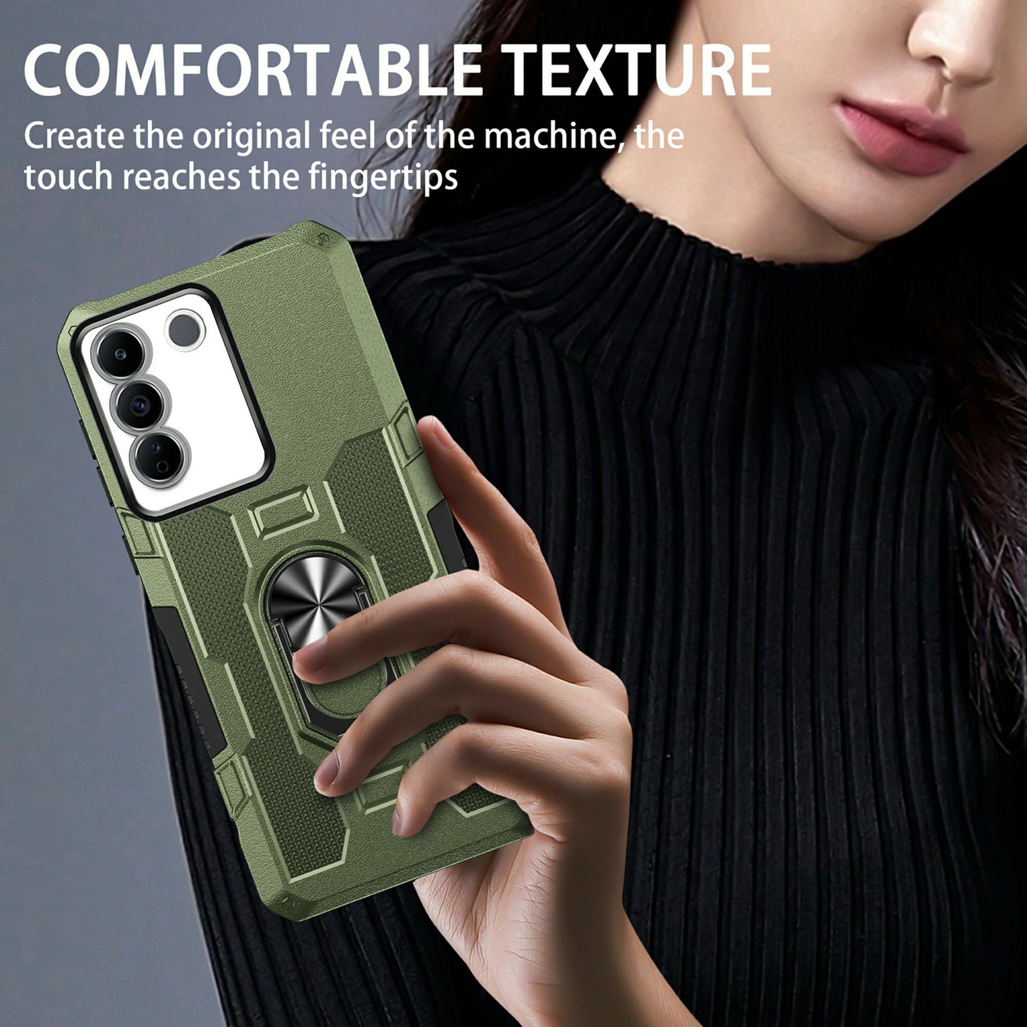 For vivo V27e 4G PC + TPU Anti-Scratch Phone Case Rugged Cover with Ring Kickstand